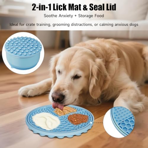 3-in-1 Stainless Steel Slow Feeder Dog Bowl with Lick Mat Storage Lid - Image 5