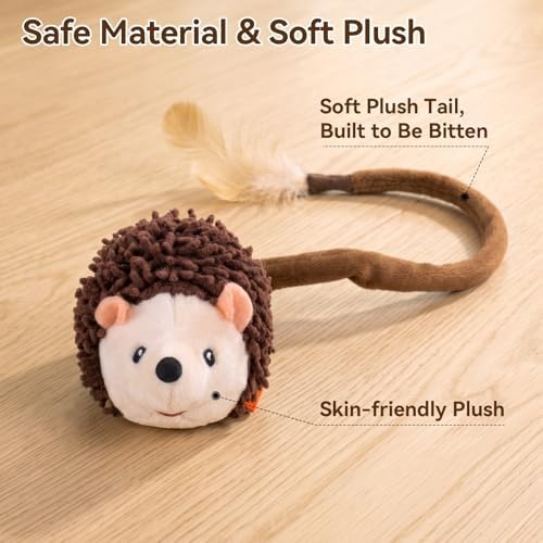 Migipaws Interactive Hedgehog Cat Toy 360° Rolling & Spin with Soft Plush Tail for Indoor Cats Smart Motion Sensor, Realistic Squeak, Rechargeable Plush Kitten Toy (Brown) - Image 6
