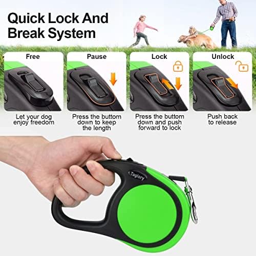 Taglory Retractable Dog Leash, One-Handed Brake, 16ft, Up to 44 lbs, Green - Image 3