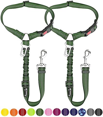 SlowTon Dog Seat Belt for Car, 2 Pack Dog Car Harness Seatbelt with Bungee by SlowTon