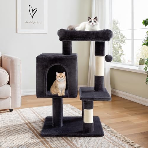 Allewie 29 Inches Cat Tree Tower/Plush Perches Platform/Condo/House/Sisal Scratching Posts/Multi-Level Activity Center Furniture for Kittens/Dark Grey by Allewie