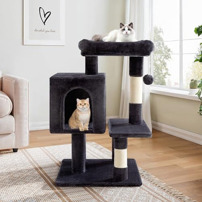 Allewie 29 Inches Cat Tree Tower/Plush Perches Platform/Condo/House/Sisal Scratching Posts/Multi-Level Activity Center Furniture for Kittens/Dark Grey by Allewie