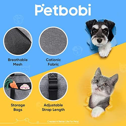 Petbobi Pet Reinforce Car Booster Seat for Dog Portable and Breathable car Booster seat with Seat Belt Dog Carrier Safety car seat for Travel, with Clip on Leash with PVC Tube (Cationic Fabric Grey) - Image 6