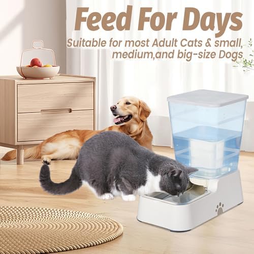 Automatic 5.4L/1.4Gal Pet Waterer, Pet Automatic Dog Water Dispenser Gravity Stainless Steel Water Feeder, Large Capacity Feeding Bowls for Cats and Medium & Large-Sized Dogs (White, Water) - Image 2