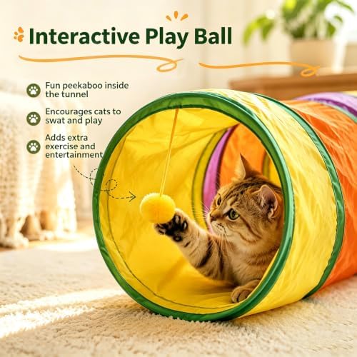 2 in 1 Cat Tunnel Set, Large DIY Free Splicing Cat Tunnels with Zipper, Collapsible Play Tunnel with Teaser Wand and Peek Holes, Interactive Pet Tube for Indoor Cats, Puppy and Rabbits (2 x T Shape) - Image 5
