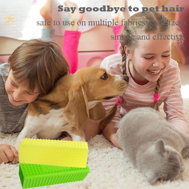 2 Pieces Pet Dog Cat Hair Remover, Block Roller Cleaner, Hollow Silicone Cleaner Brush for Sofa, Car Interiors, Furnishings, Carpets, Bedding or Any Fabric (Yellow, Green) - Image 5