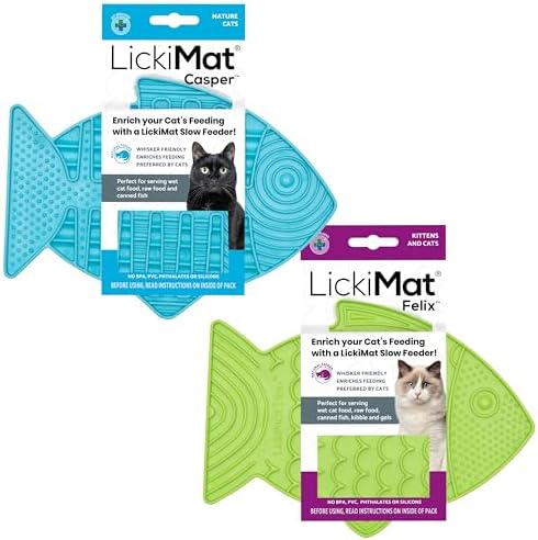 Lickimat Casper & Felix, Fish-Shaped Cat Slow Feeders Lick Mat, Boredom Anxiety Reducer; Perfect for Food, Treats and Anxiety Reduction. (Turquoise & Green) by LICKIMAT