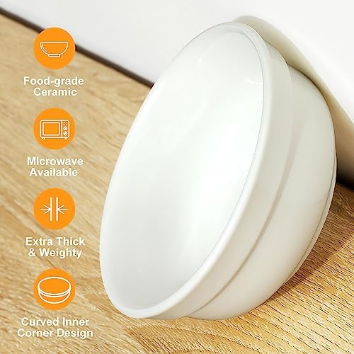 COMESOON 5" Ceramic Cat Bowl with Fish Bone Pattern, Cat Food Bowl for Food and Water, Healthy Cat Dishes for Indoor Cats and Small Dog, Dishwasher Safe & Microwaveable - White - Image 3