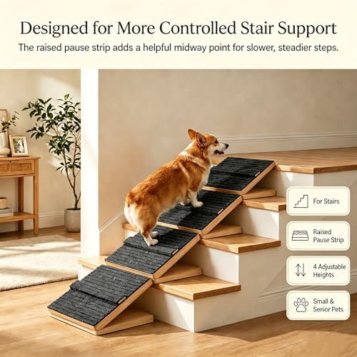 Dog Ramp for Indoor Stairs Porch Steps, 3 Pack Foldable Wooden - Image 2