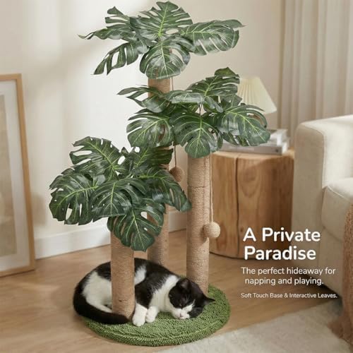 LEMONDA 31.5Inch Cat Scratching Post,Cat Scratcher Tree with 3 Scratching Poles & 2 Interactive Dangling Balls,Cats Scratching Posts for Indoor Kitten & Adult Cats - Image 6