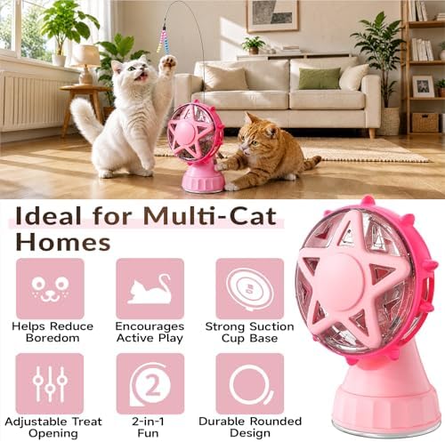 Interactive Cat Toy Ferris Wheel Treat Dispenser - Slow Feeder Puzzle Toy with Strong Suction Cup & Teaser Wand - Mental Stimulation Enrichment Toys for Indoor Cats & Kittens - Image 6