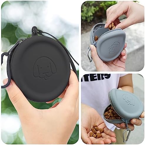 WALLFID Silicone Dog Treat Pouch Small Bag,with Pet Training Clicker,Walking Bag for Dog and Cat, Pocket Size, Easy to Clean, Odorless, Zipper Design,Moisture-Proof,Travel Walking Bag.(Black) - Image 5