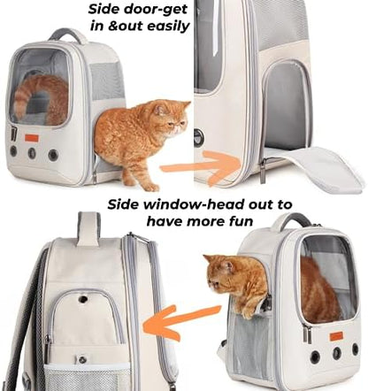 Lollimeow Pet Carrier Backpack, Bubble Backpack Carrier, Cats and Puppies,Airline-Approved, Designed for Travel, Hiking, Walking & Outdoor Use (Beige) - Image 3