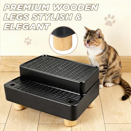 Adjustable Litter Box Step, Cat Litter Box Ramp/Catcher with Wooden Feet - Image 5