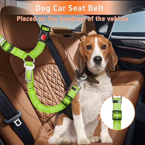 Seyezo Dog Car Seat Belt for Car, 2 Piece Set Retractable Dog Car Harness Adjustable Reflective Dog Seatbelt for Vehicle Headrests, Dog Safety Restraint Seatbelt Heavy Duty& High Elastics, Green - Image 3