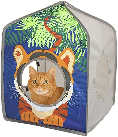 Kitty City Safari Jungle Tiger Pop-Up Cat House, Collapsible Indoor Cat Hideout with Peekaboo Openings, Lightweight Foldable Cat Playhouse by KittyCity