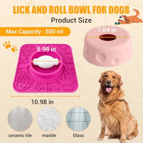 Slow Feeder Dog Bowl with Rolling Ball, 2 in 1 Dog Lick Bowl with Mat - Image 5