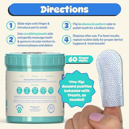 All-in-1 Dog Teeth Cleaning Wipes | Enzymatic Whitening + Micro Scrubbing Beads | Pet Dental Wipes & Finger Tooth Brushing Kit | Plant-Based Dental Care for Cats & Dogs (60 Count) - Image 6