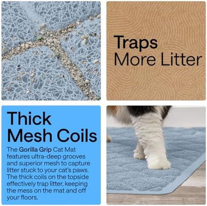 GORILLA GRIP Cat Litter Box Mat, Coiled Mesh Trapping Mats 47x35 Light Blue - Image 3