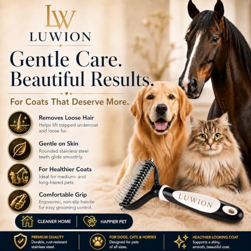 Double-Sided Dematting & Deshedding Brush for Dogs and Cats, Extra Wide Undercoat Rake for Medium & Long Coats, Removes Loose Undercoat Hair, Reduces Shedding - Image 2