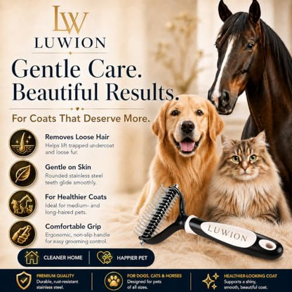 Double-Sided Dematting & Deshedding Brush for Dogs and Cats, Extra Wide Undercoat Rake for Medium & Long Coats, Removes Loose Undercoat Hair, Reduces Shedding - Image 2