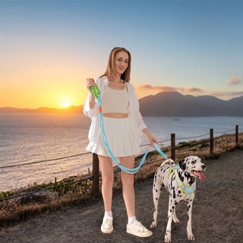 JSXD 5 FT Heavy Duty Dog Training Leash - Double Handle Comfortable Padded Hands Free, Adjustable Crossbody Waist for Small Medium Large Dogs (Blue) - Image 6