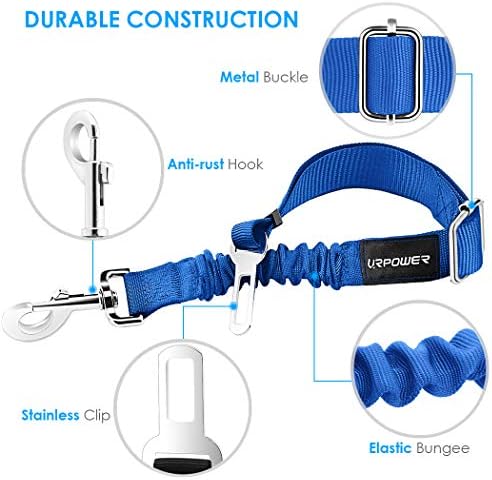 URPOWER 2 Pack Dog Seat Belt, Retractable Dog Car Harness Adjustable Pet Safety Belt with Elastic Bungee Buffer, Heavy Duty & Durable & 360 Degree Swivel Dog Seatbelts - Image 2