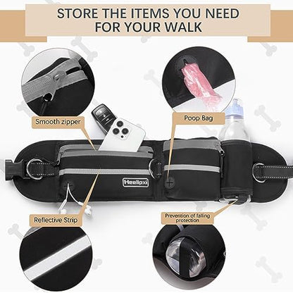 Hands-Free Waist Leash with Pouch for Two Dogs: Reflective Stitching, Dual Handle & Bungee Retractable Design – Ideal for Medium to Large Dogs (Grey) – Dog Walking Accessories - Image 2