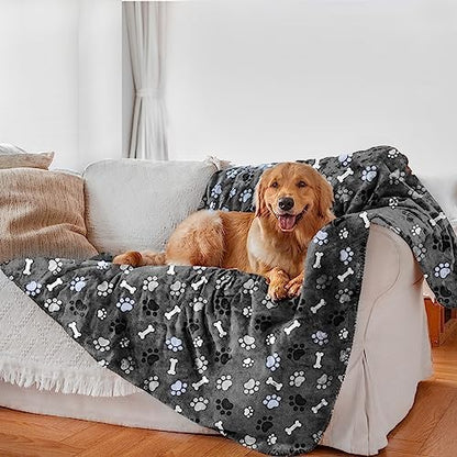 Waterproof Dog Blanket, Pattern Printing Super Soft Warm Fluffy Facecloth Sofa Car Bed Protector, Urine Proof Washable Outdoor Pet Blanket for Puppy Large Dogs & Cats(paw & Bone80*60) by AIWEKDOGBLANKETS