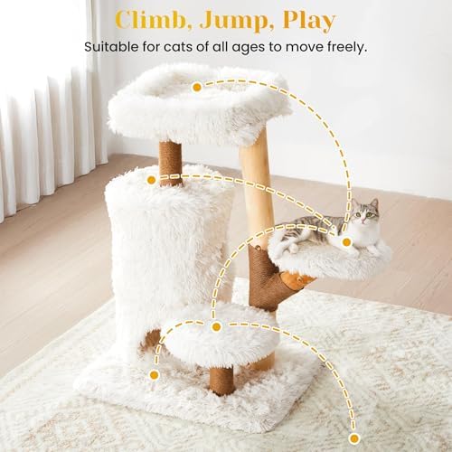 35" Multi-Level Cat Tree with Durable Sisal-Wrapped Posts, Dual Enclosed Condos, Cushioned Perches, and Removable Plush Cover,White - Image 5