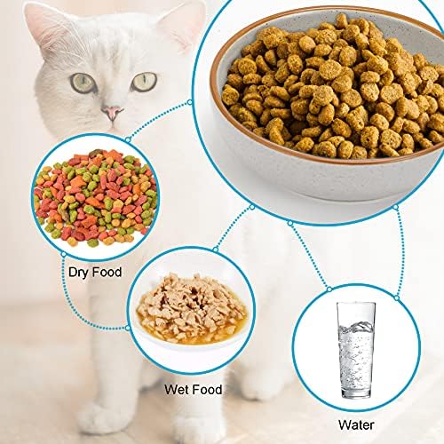 Cottagecore Ceramic Cat Bowls, 3 Pack Set, Gray, 5.3 in Shallow Pet Bowl for Kitten, Cat, Small Dog - Image 2