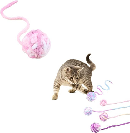 3Pcs Woolen Cat Ball with Bell Inside, Interactive Kitten Catnip Toys for Indoor Cats, Chew Jingle Ball with String Spring Toy (color-16)