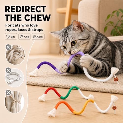 3-Pack Bent Cat Rope Toy, Pet Chew Toys, Interactive Tease Toys for Cats and Kittens, Bite-Proof Playthings, Cotton Rope Kitten Toys for Dental Care and Stress Relief, Pet Supplies - Image 5