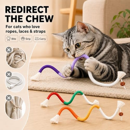 3-Pack Bent Cat Rope Toy, Pet Chew Toys, Interactive Tease Toys for Cats and Kittens, Bite-Proof Playthings, Cotton Rope Kitten Toys for Dental Care and Stress Relief, Pet Supplies - Image 5