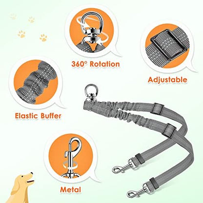 AUTOWT Double Dog Leash, No Tangle 360°Swivel Rotation Reflective Lead Attachment Adjustable Length Dual Two Dogs Lead Splitter, Comfortable Shock Absorbing Walking Training for 2 Dogs - Image 3