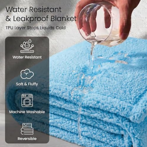 Waterproof Pet Blanket for Dogs Jacquard Fleece Blankets for Bed Cover Reversible Blue Fluffy Puppy Blankets Leakproof Sofa Couch Washable Cover Cat Doggie Blanket for Warm-Lake Blue,L - Image 3