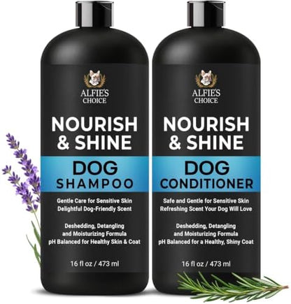Dog Shampoo and Conditioner Set with Biotin, Rosemary & Lavender (16 fl oz) by AlfiesChoice