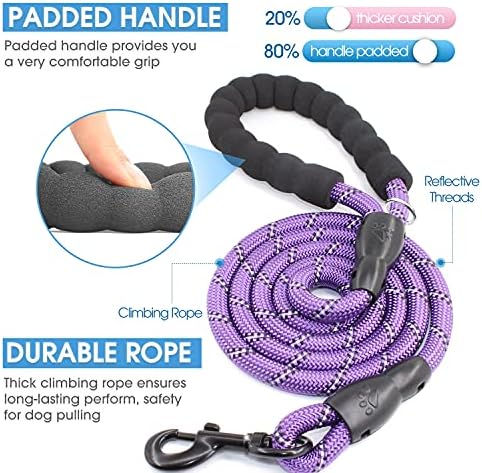 BAAPET 2/4/5/6 FT Dog Leash with Comfortable Padded Handle and Highly Reflective Threads for Small Medium and Large Dogs (6FT-1/2'', Purple) - Image 2