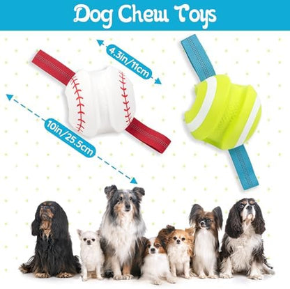 LECHONG Dog Balls with Straps for Tugging 2 Pcs, Interactive Dog Toys, Puppy Toys to Keep Them Busy, High Bouncy Balls for Dogs, Tennis Ball Base Ball Toys - Image 6