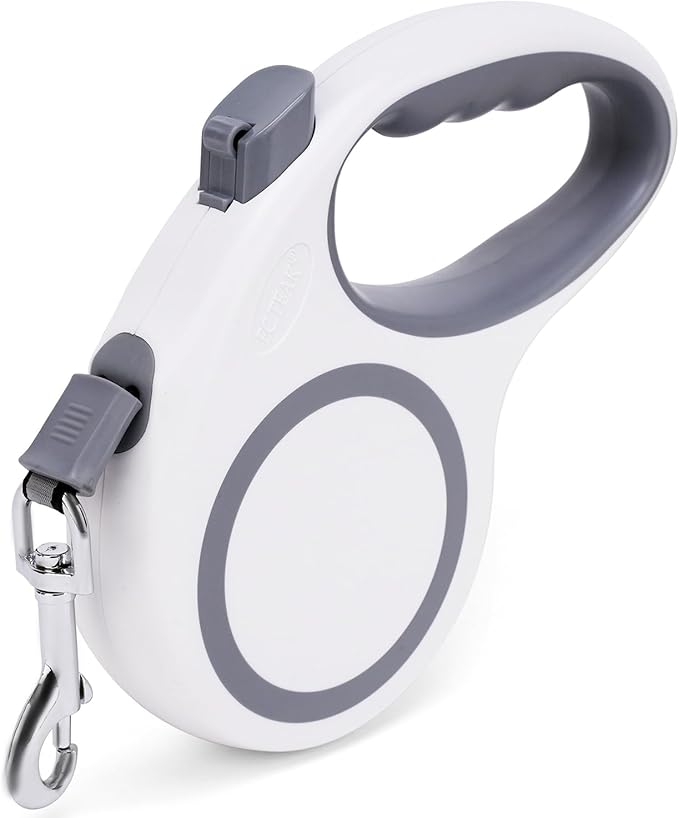 Retractable Dog Leash, 16 FT Retractable Leash for Dogs 0-55 lbs, Strong Nylon Tape No Tangle, One-Handed Brake, Pause, Lock, Perfect for Medium Large Dogs, White