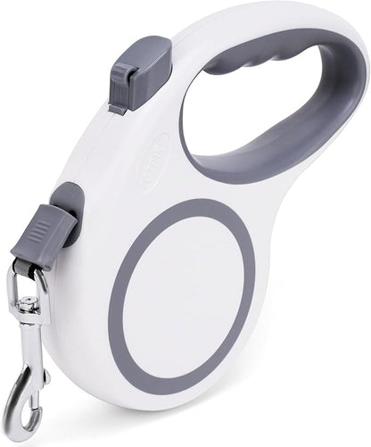 Retractable Dog Leash, 16 FT Retractable Leash for Dogs 0-55 lbs, Strong Nylon Tape No Tangle, One-Handed Brake, Pause, Lock, Perfect for Medium Large Dogs, White