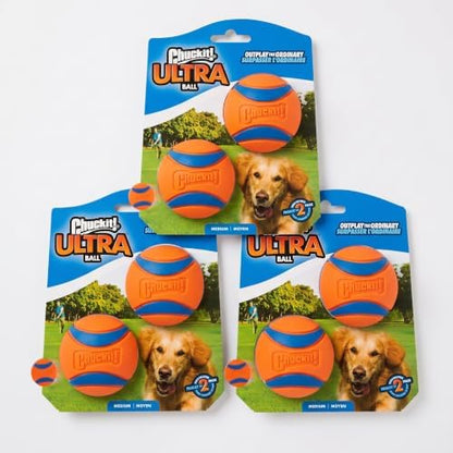 Chuckit! Ultra Ball Dog Toy - Medium Bouncy Fetch Balls for Dogs 20-60 lbs - Made from Durable Rubber - Floating Water Pet Toys - Size Medium - 2.5-inch Diameter - Pack of 6 by Chuckit