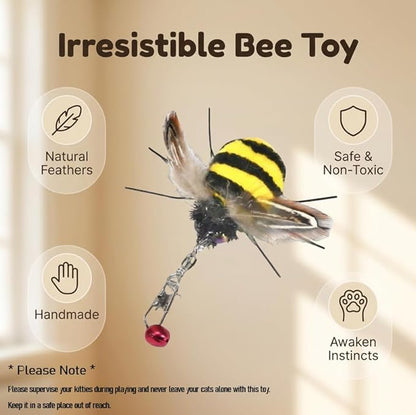 Cat Insect Feather Toys Replacement - 2 Pcs Handmade Natural Bees - Cat Toy Wand Refills - Interactive Kitten Teaser Wand Attachments - Cat Toys for Indoor Cats Play