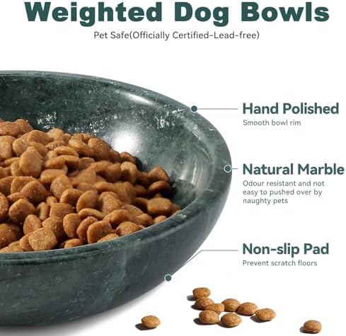 Natural Marble Cat Bowl, Weighted 1.5lb Cat Food Bowl for Cat and Small Dog, Small Animal Pet Food Dish Non-Slip, Shallow Dish for Whisker Fatigue Relief, Premium Green Stone for Home Decor - Image 3