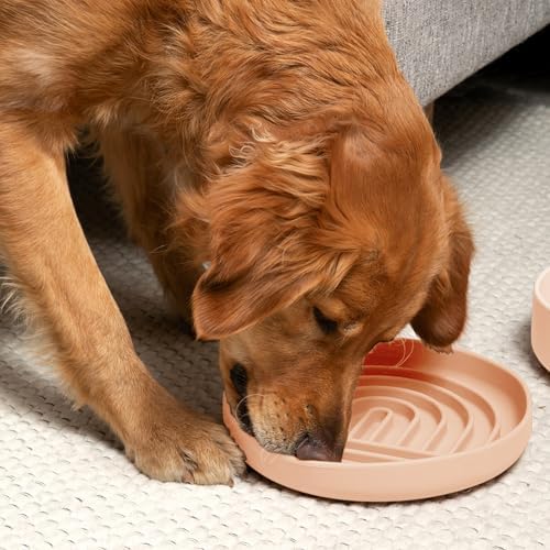 Slow Feeder Dog Bowl - Silicone Dog Bowl, Large, 9.5" x 1.5" - Blush - Image 4