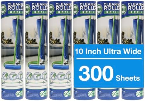 Leo Large 10-Inch Wide Lint Roller Refills 6 Rolls 300 Ultra-Wide Sheets for Lint Removers Household Cleaning Easily Remove Pet Hair Dust and Debris from Floors Carpets and Furniture by Leo