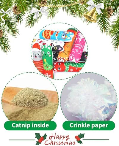PET SHOW 8 Pack Christmas Cat Kicker Toys with Catnip Crinkle Sound Toys for Indoor Cats Xmas Santa Gift Patterns Plush Kittens Shape Natural Interactive Pet Kitty - Image 3