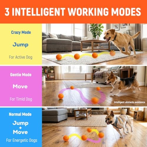 Interactive Dog Ball Toys - Automatic Moving, Bouncing Chew Toys, Wicked Balls with 3 Modes, E-TPU Vibrating Dog Ball for Small/Medium/Large Dogs, Birthday Gifts for Dogs(Orange) - Image 3