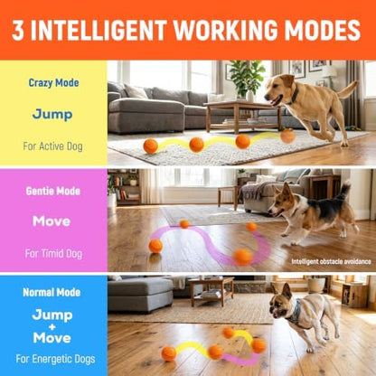 Interactive Dog Ball Toys - Automatic Moving, Bouncing Chew Toys, Wicked Balls with 3 Modes, E-TPU Vibrating Dog Ball for Small/Medium/Large Dogs, Birthday Gifts for Dogs(Orange) - Image 3