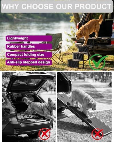 Foldable Dog Ramp for Car, 4-Step Portable Dog Stairs for Large Dogs, Extra Wide Non-Slip Pet Steps for SUV Truck, Supports Up to 150 lbs, Lightweight with Shoulder Strap for Travel & Home - Image 4